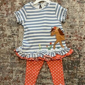 Striped Dress with Horse and Polka Dot Leggings